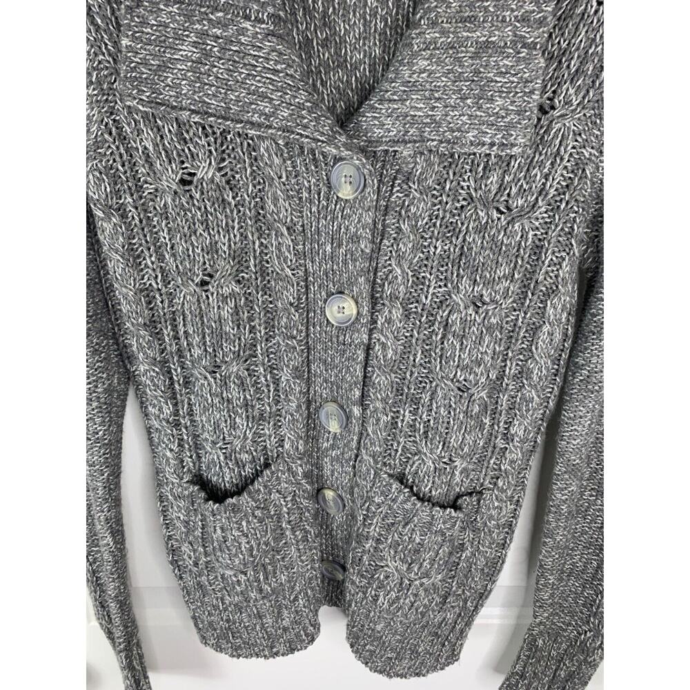 St Johns Bay womens Cable Knit Button-Up Cardigan size PS Grey Acrylic - Picture 3 of 7